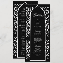 Menú Ornate black and white Gothic Wedding Program