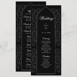 Menú Ornate black and white Gothic Wedding Program