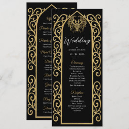 Menú Ornate Border black and gol Gothic Wedding Program