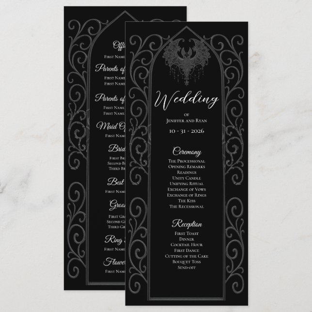 Menú Ornate border Gothic Wedding Program (Anverso / Reverso)