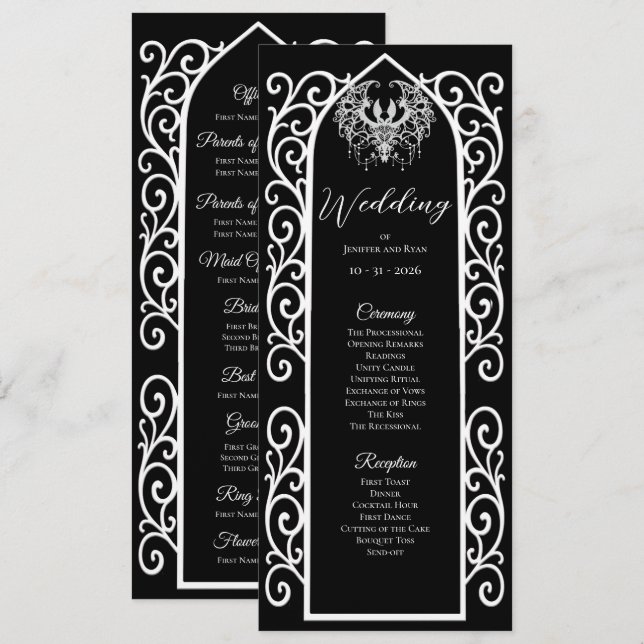 Menú Ornate border Gothic Wedding Program (Anverso / Reverso)