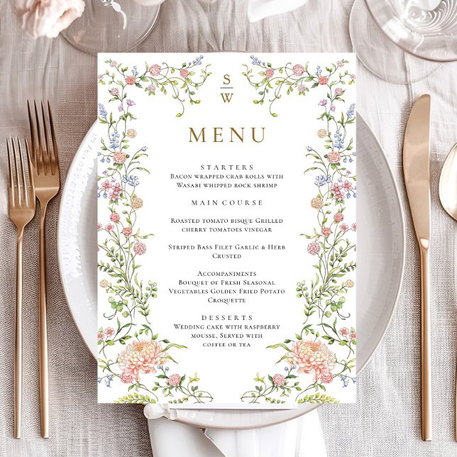 Menú Ornate Grace Pastel Rubor Boda Floral (Subido por el creador)