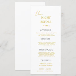 Menú Oro mínimo y blanco la noche antes del Boda