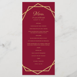 Menú Oro moderno sobre el Boda geométrico rojo borgoñón