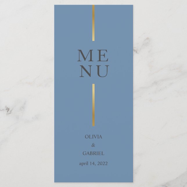 Menú Oro y azul negro. Cena moderna y sencilla de boda (Anverso)