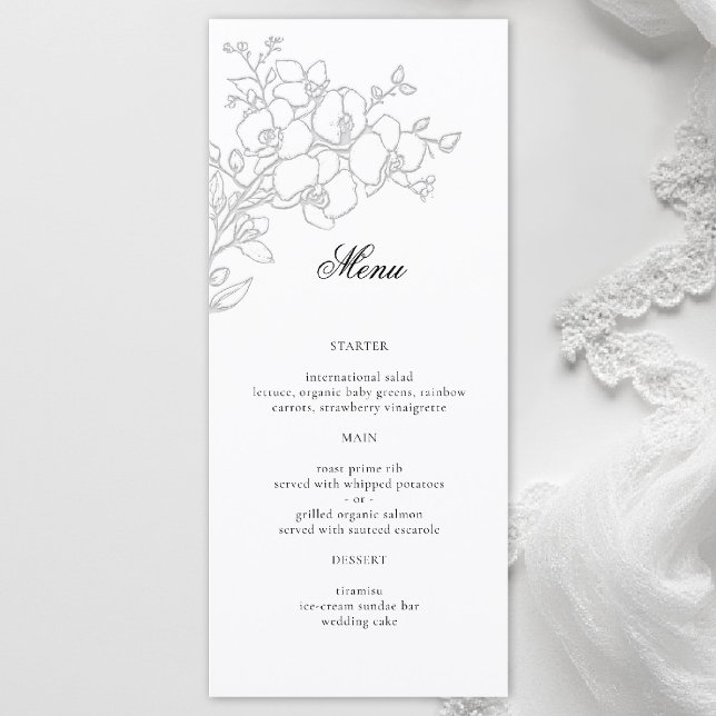 Menú Orquídea Elegante Boda Tradicional Formal Blanca (orchid wedding menu formal modern classic traditional black tie parents hosted white)