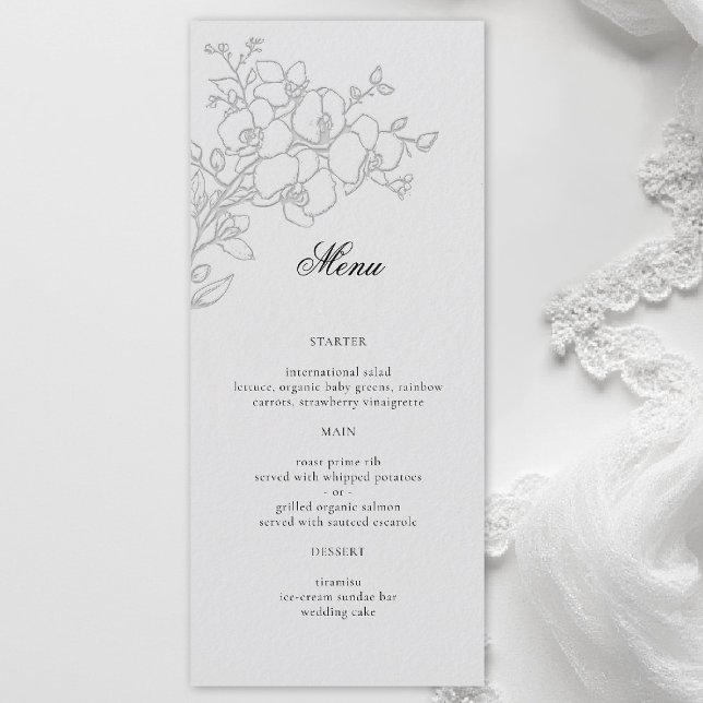 Menú Orquídea Elegante Marfil Formal Tradicional Boda (orchid wedding menu formal modern classic traditional black tie parents hosted ivory)
