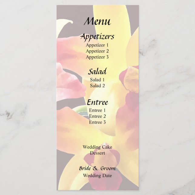 Menú Orquídeas Amarillas y Marrones Brassolaeliocattley (Anverso)