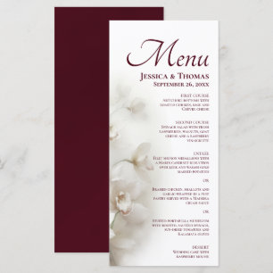 Menú Orquídeas Blancas Soñadoras Elegante Boda Burgundy