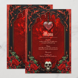 Menú Oscuridad real, corazón gótico y cráneo.