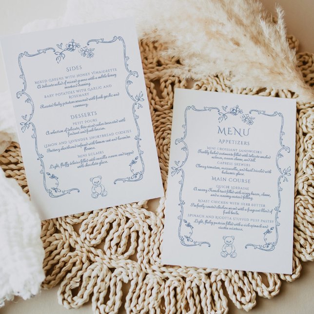 Menú Oso de peluche de Toile de Jouy en marco elegante  (Subido por el creador)