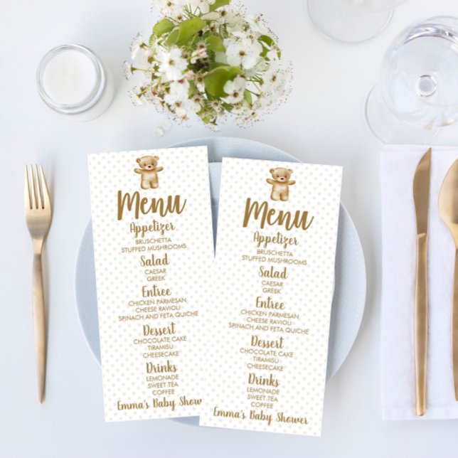 Menú Oso de peluche marrón Polka puntos comida Baby Sho (Subido por el creador)