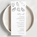 Menú Ostras de champán desempacadas Comamos Boda blanco<br><div class="desc">Este elegante menú nupcial con textos personalizados y elegantes ostras dibujadas,  hará de su fiesta una deliciosa adición. Cambie fácilmente el texto haciendo clic en la opción "personalizar esta plantilla".</div>