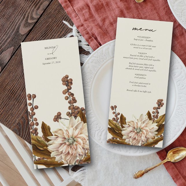 Menú Otoño Floral Tones de tierra acuarela Boda otoño (Autumn Floral Earthy Tones Watercolor Fall Wedding Menu)