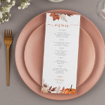 Menú otoño moderno boda follaje de terracota<br><div class="desc">Moderno otoño rústico otoño rojizo naranja terracota acuarela flores botánicas hojas de follaje y calabaza elegante guión personalizado carta.</div>
