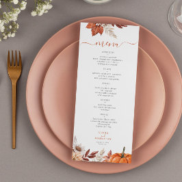 Menú otoño moderno boda follaje de terracota