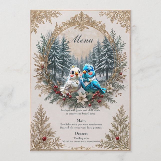 Menú Paisaje invernal con una linda pareja de bodas de  (Anverso)