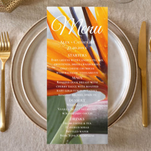 Menú Pájaro tropical del paraíso Boda floral cena
