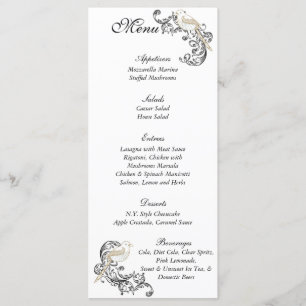 Menú Pájaros del amor negros/menú blanco de la boda