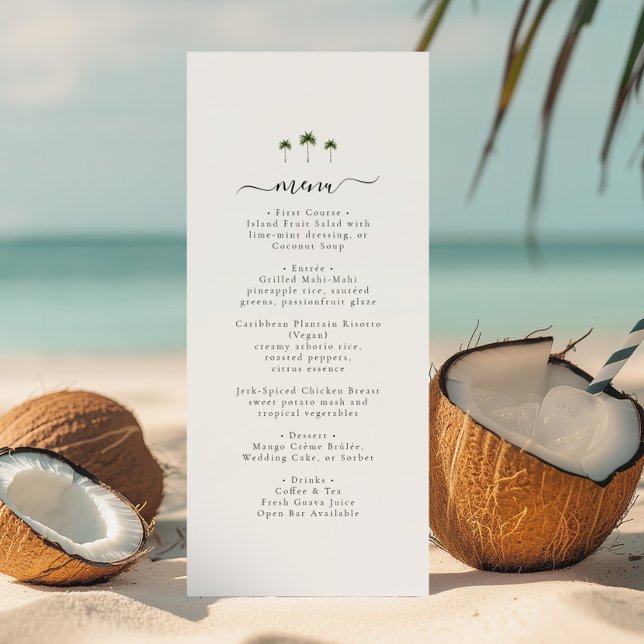 Menú Palm Tree Elegant Script Modern Tropical Wedding (Subido por el creador)
