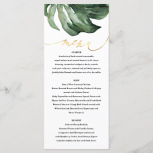 Menú Palmeras tropicales acuarelas + boda dorado