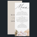 Menú Pampas pasto escritura bohemia botánica moderna<br><div class="desc">Pampas pasto moderno menú bohemiano botánico boda de guiones. Moderna y elegante gama de bodas rústica con un diseño floral de color acuático. Parte de una colección impresionante y elegante.</div>