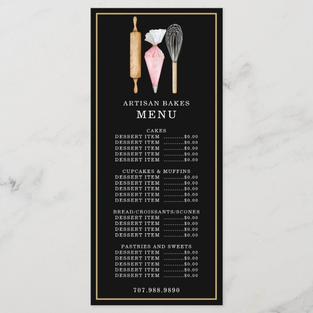 Menú Panadería Chef de Repostería Utensilios de Reposte (Anverso)