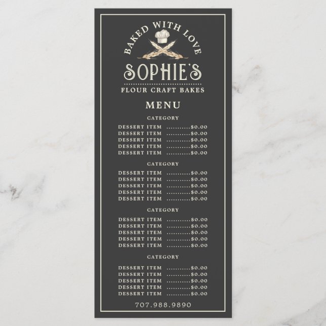 Menú Panadería con el logo único de Baker Pastry Chef n (Anverso)