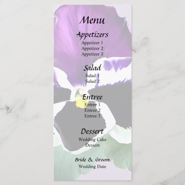 Menú Pansia morada y blanca (Anverso)