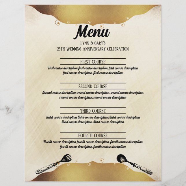 menú para eventos de faux gold de la parrilla vint (Anverso)