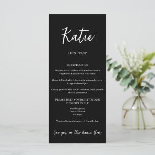 Menú para la cena boda con el nombre del asiento