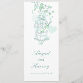 Menú para la cena boda de jaulas de pájaro verde y