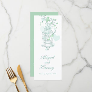 Menú para la cena boda de jaulas de pájaro verde y