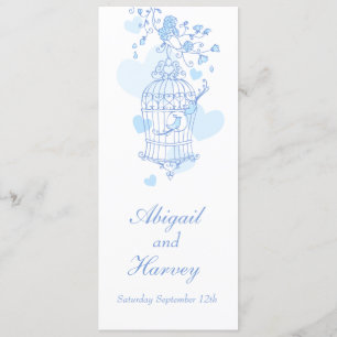 Menú para la cena en jaula de pájaros azules y bla