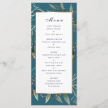 menú para la cena verde azulado marco dorado de ho