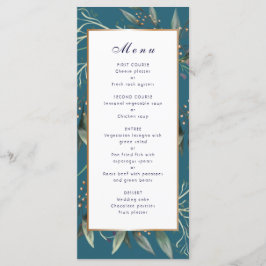 menú para la cena verde azulado marco dorado de ho