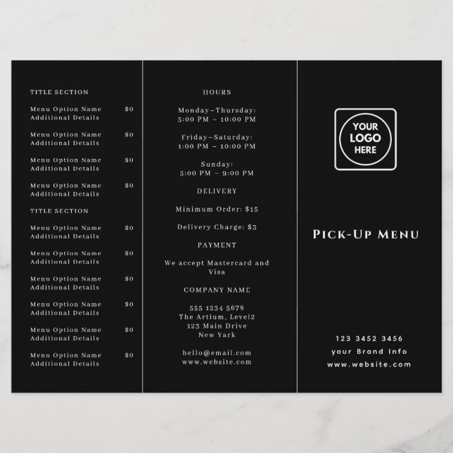 Menú para llevar con logotipo negro | Personalizad (Anverso)