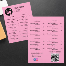 Menú para llevar del restaurante negro y rosa con