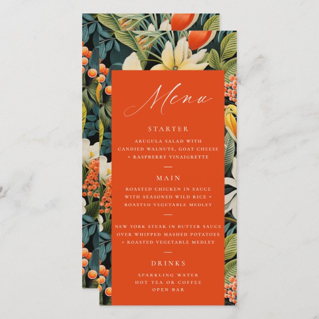 Menú Paraíso Naranja tropical (Anverso / Reverso)