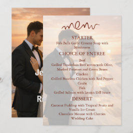 Menú Pareja de boda en la playa al atardecer romántico
