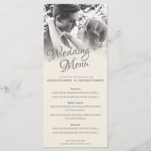 Menú Pareja de recién casados besándose en monocromo