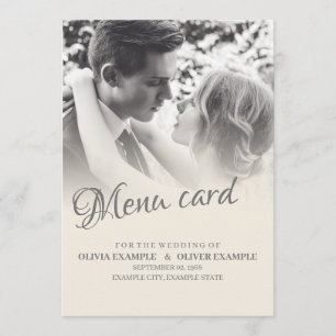 Menú Pareja de recién casados besándose en monocromo