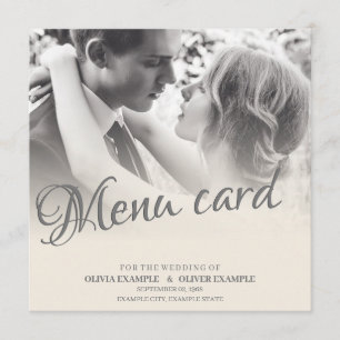 Menú Pareja de recién casados besándose en monocromo