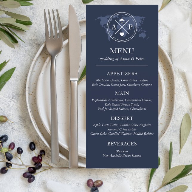 Menú Pasaporte azul de la Marina de Boda de Destino de  (Travel, destination wedding Menu)