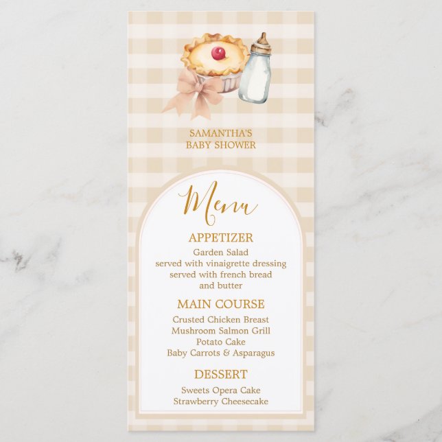Menú Pastel A Little Cutie Pie Gingham Fall Baby Shower (Anverso)