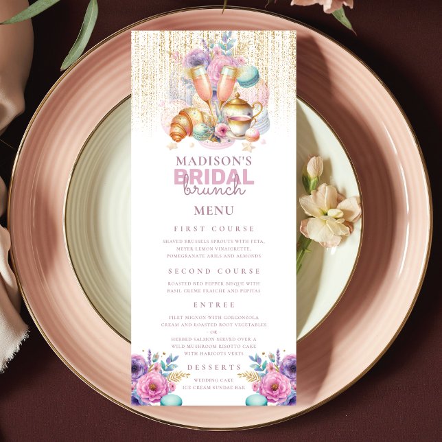Menú Pastel Brunch Bridal Rosa y Oro (Subido por el creador)
