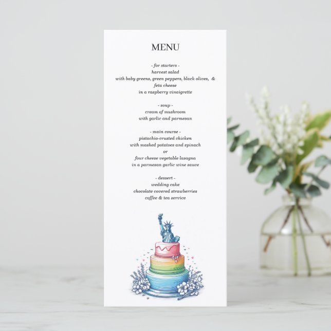 Menú Pastel de Boda de la ciudad de Nueva York (Anverso de pie)