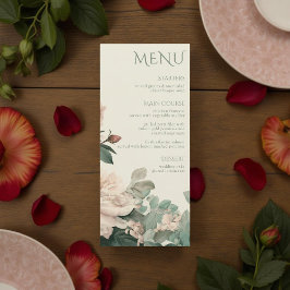 Menú Pastel Watercolor Rose Peonies Floral Wedding