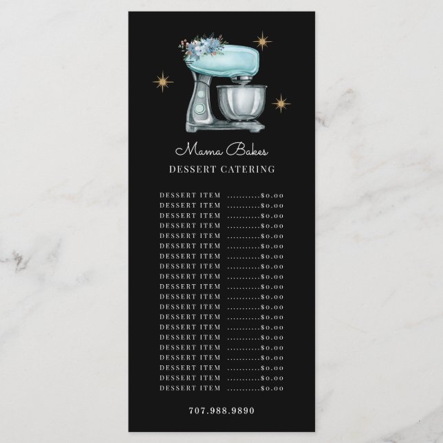 Menú Pastelero Chef Pastelería Utensilios de Repostería (Anverso)