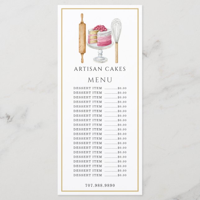 Menú Pastelero Chef Repostería Acuarela Utensilios de R (Anverso)